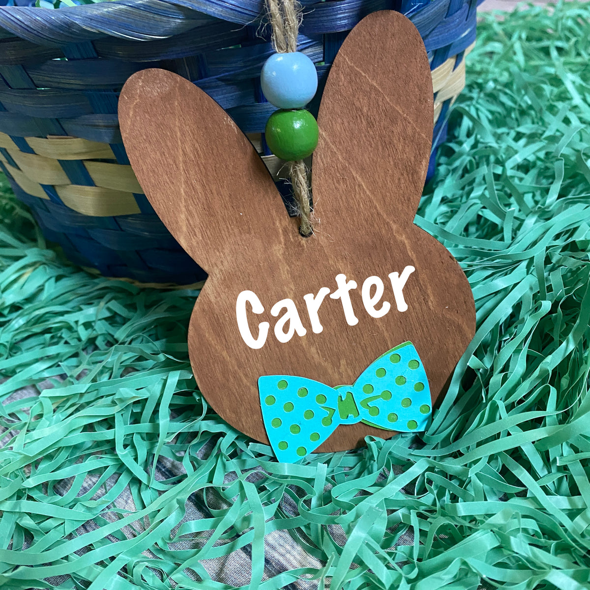 Personalized Wooden Bunny Easter Basket Name Tags for kidsFlower Crow