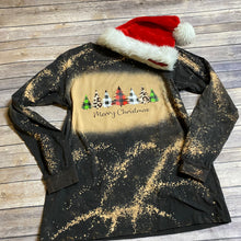 Load image into Gallery viewer, Bleach Dye Plaid and Cheetah Tress Merry Christmas T