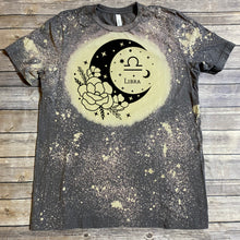 Load image into Gallery viewer, Floral Moon Zodiac/Horoscope Bleach Dye Graphic T