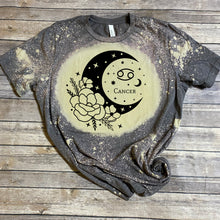 Load image into Gallery viewer, Floral Moon Zodiac/Horoscope Bleach Dye Graphic T