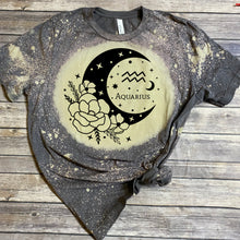 Load image into Gallery viewer, Floral Moon Zodiac/Horoscope Bleach Dye Graphic T