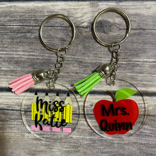Load image into Gallery viewer, Teacher Appreciation Apple and Pencils Personalized Keychains