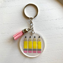 Load image into Gallery viewer, Teacher Appreciation Apple and Pencils Personalized Keychains