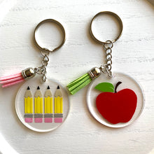Load image into Gallery viewer, Teacher Appreciation Apple and Pencils Personalized Keychains
