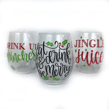 Load image into Gallery viewer, Holiday Themed Stemless Wine Glasses