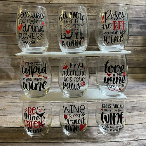 Galentine's Stemless Wine Glasses|Wine Themed|Valentine's Day