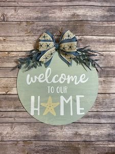 Beach Themed Summer Welcome Door Sign/Hanger - Navy and Seafoam Green