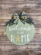 Load image into Gallery viewer, Beach Themed Summer Welcome Door Sign/Hanger - Navy and Seafoam Green