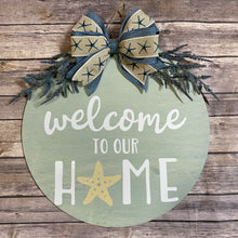 Load image into Gallery viewer, Beach Themed Summer Welcome Door Sign/Hanger - Navy and Seafoam Green