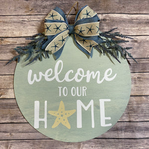 Beach Themed Summer Welcome Door Sign/Hanger - Navy and Seafoam Green