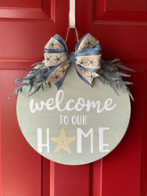 Load image into Gallery viewer, Beach Themed Summer Welcome Door Sign/Hanger - Navy and Seafoam Green