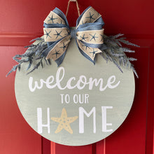 Load image into Gallery viewer, Beach Themed Summer Welcome Door Sign/Hanger - Navy and Seafoam Green