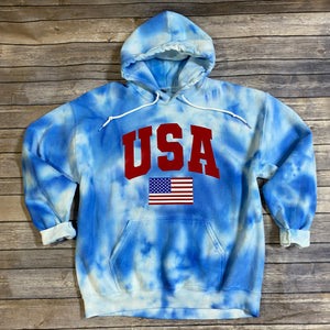 Tie Dyed USA Hooded Sweatshirt|USA|American Flag|Memorial Day|4th of July|Patriotic