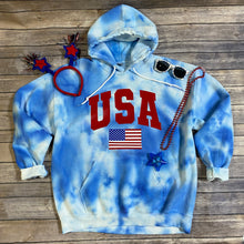 Load image into Gallery viewer, Tie Dyed USA Hooded Sweatshirt|USA|American Flag|Memorial Day|4th of July|Patriotic