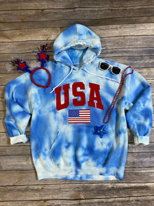 Tie Dyed USA Hooded Sweatshirt|USA|American Flag|Memorial Day|4th of July|Patriotic