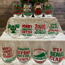 Load image into Gallery viewer, Christmas Vacation Themed Holiday Stemless Wine Glasses 12 Designs