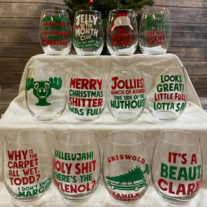 Christmas Vacation Themed Holiday Stemless Wine Glasses 12 Designs