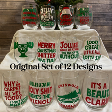 Load image into Gallery viewer, Christmas Vacation Themed Holiday Stemless Wine Glasses 12 Designs