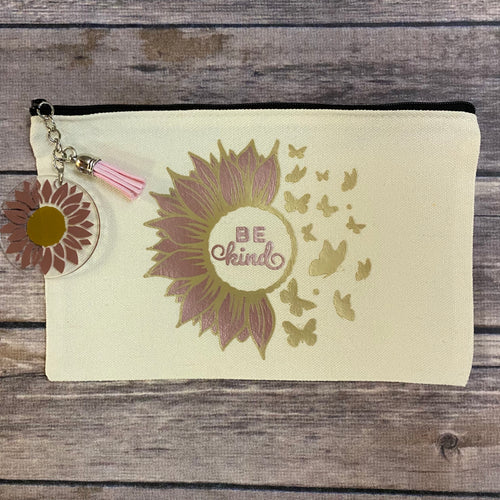 Be Kind Sunflower and Butterfly Pencil Case/Makeup Bag