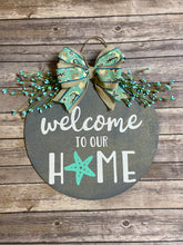 Load image into Gallery viewer, Beach Themed Summer Welcome Door Sign/Hanger - Grey and Turquoise