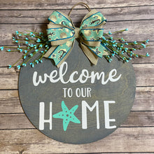 Load image into Gallery viewer, Beach Themed Summer Welcome Door Sign/Hanger - Grey and Turquoise