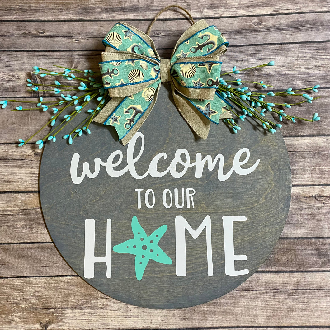 Beach Themed Summer Welcome Door Sign/Hanger - Grey and Turquoise