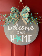 Load image into Gallery viewer, Beach Themed Summer Welcome Door Sign/Hanger - Grey and Turquoise