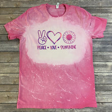 Load image into Gallery viewer, Bleach Dyed Pink Peace, Love, and Sunshine T - Size L