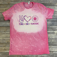 Load image into Gallery viewer, Bleach Dyed Pink Peace, Love, and Sunshine T - Size L