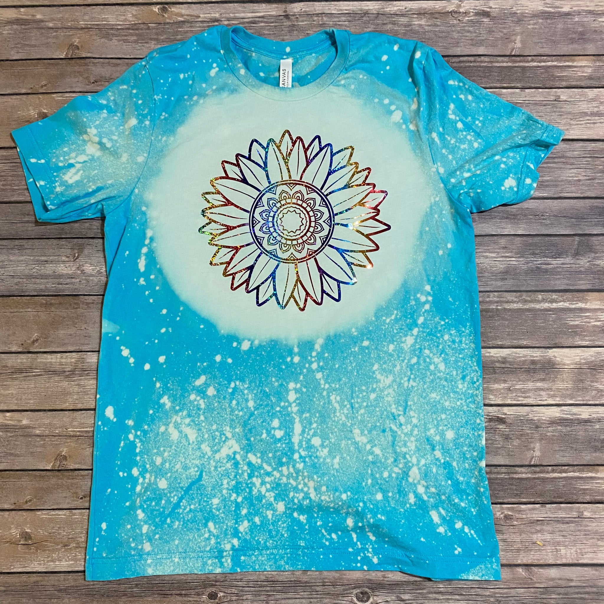 Bleach Dyed Light Blue Rainbow SunFlower T - Size L – Krafts