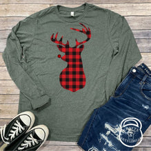 Load image into Gallery viewer, Buffalo Plaid Reindeer Holiday Graphic T