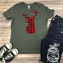 Load image into Gallery viewer, Buffalo Plaid Reindeer Holiday Graphic T