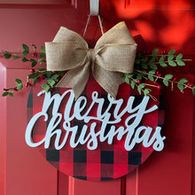 Load image into Gallery viewer, Buffalo Plaid Merry Christmas Hand Painted Door Sign