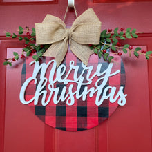 Load image into Gallery viewer, Buffalo Plaid Merry Christmas Hand Painted Door Sign