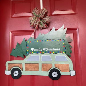 Family Christmas Car with Tree Personalized Door Sign