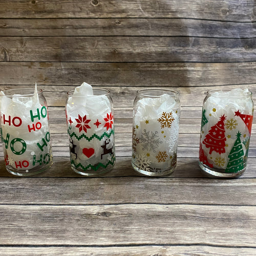 Christmas/Holiday Themed Beer Can Glasses 16oz Libbey Glass