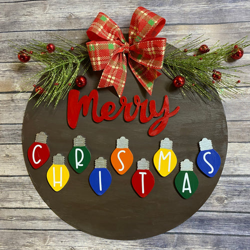 Merry Christmas Lights Holiday Door Sign