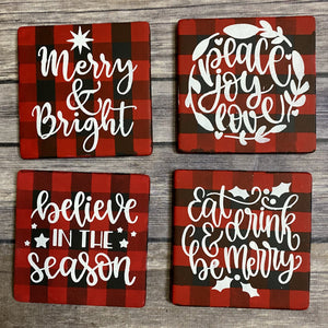 Buffalo Plaid Holiday Drink Coasters - Set of 4