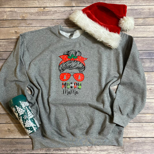 Messy Bun Merry Mama Christmas Holiday Sweatshirt