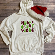 Load image into Gallery viewer, Holly Jolly Vibes Retro Holiday White Hooded Sweatshirt