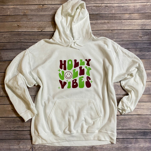 Holly Jolly Vibes Retro Holiday White Hooded Sweatshirt