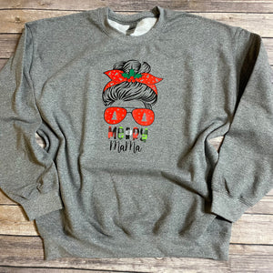 Messy Bun Merry Mama Christmas Holiday Sweatshirt
