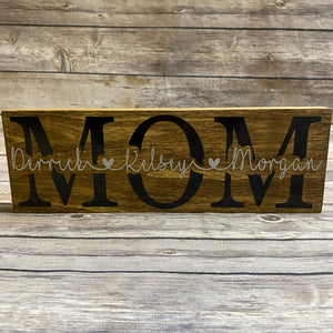 Personalized Mom with Kids Names Wooden Sign