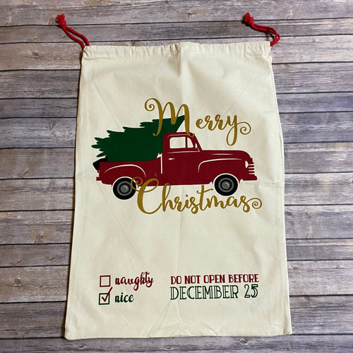 Personalized Christmas Santa Sacks - Vintage Truck with Tree