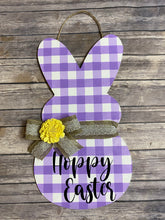 Load image into Gallery viewer, Hoppy Easter Bunny/Peep Purple Plaid Door Hanger