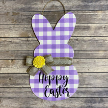 Load image into Gallery viewer, Hoppy Easter Bunny/Peep Purple Plaid Door Hanger