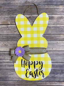 Hoppy Easter Bunny/Peep Yellow Plaid Door Hanger