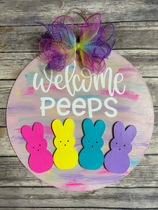 Welcome Peeps Colorful Easter Bunny Door Sign/Hanger