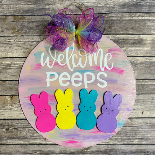 Welcome Peeps Colorful Easter Bunny Door Sign/Hanger