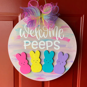 Welcome Peeps Colorful Easter Bunny Door Sign/Hanger